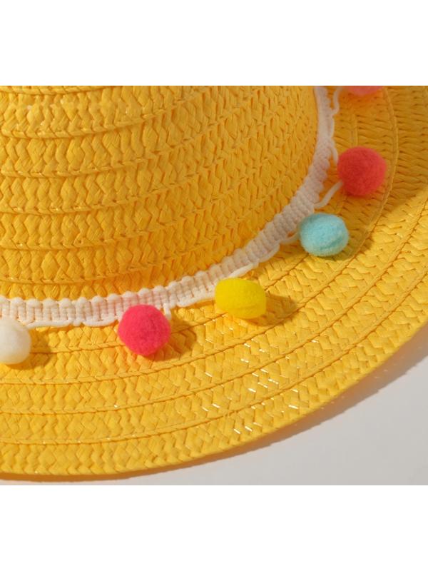 Шляпа с бомбошками для девочки MINAKU, цвет жёлтый, размер 50