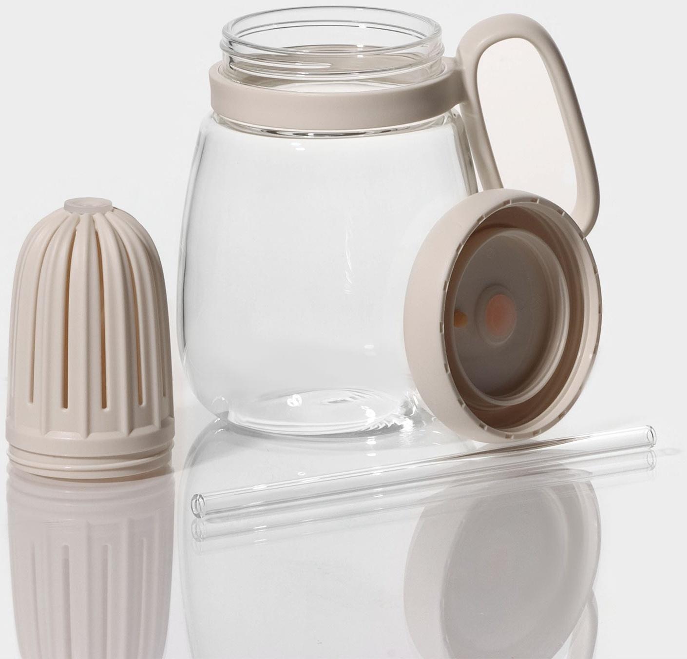 Кружка стеклянная с крышкой и трубочкой «Бьорн», 850 мл, цвет прозрачный