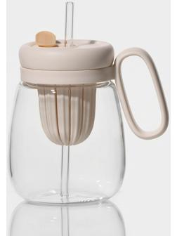 Кружка стеклянная с крышкой и трубочкой «Бьорн», 850 мл, цвет прозрачный