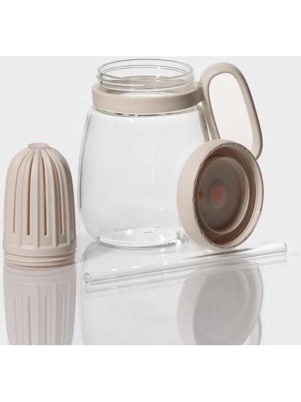 Кружка стеклянная с крышкой и трубочкой «Бьорн», 850 мл, цвет прозрачный