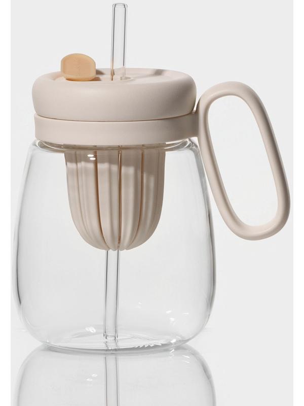 Кружка стеклянная с крышкой и трубочкой «Бьорн», 850 мл, цвет прозрачный