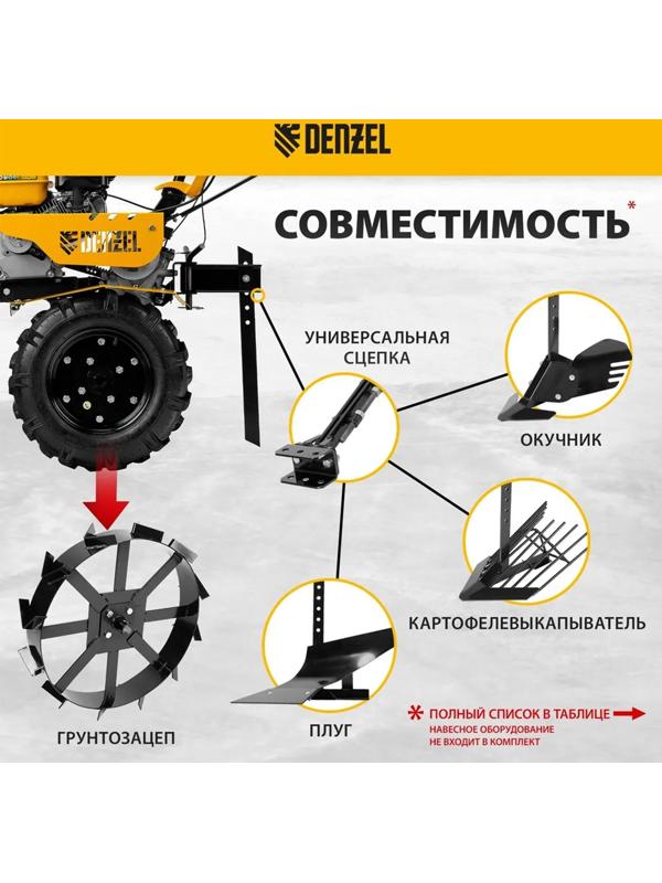 Мотоблок Denzel DPT-170S, 7 л.с, 850х350 мм, фрез 3х3, шкив отбора мощности, передачи 2В/1Н