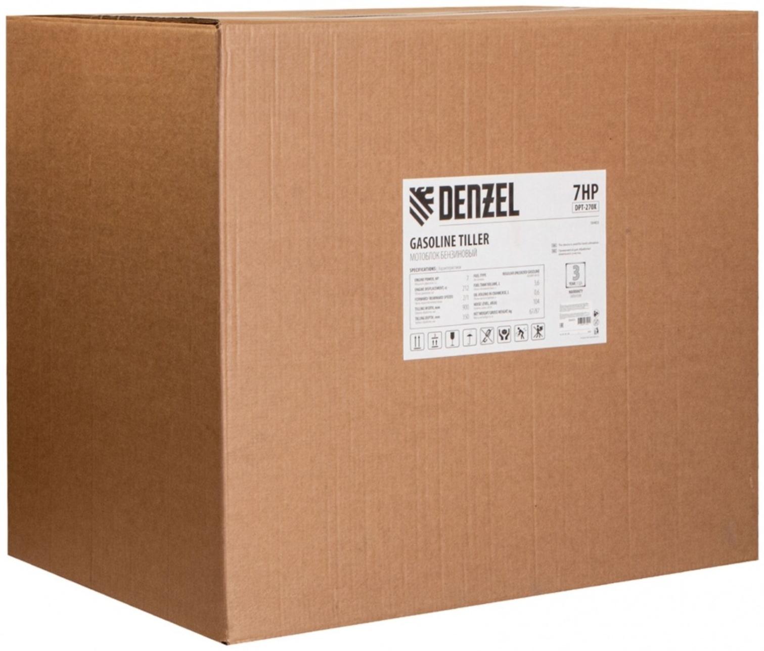 Мотоблок Denzel DPT-270Х, 7 л.с, 900х350 мм, фрез 3х4, вал отбора мощности, передачи 2В/1Н