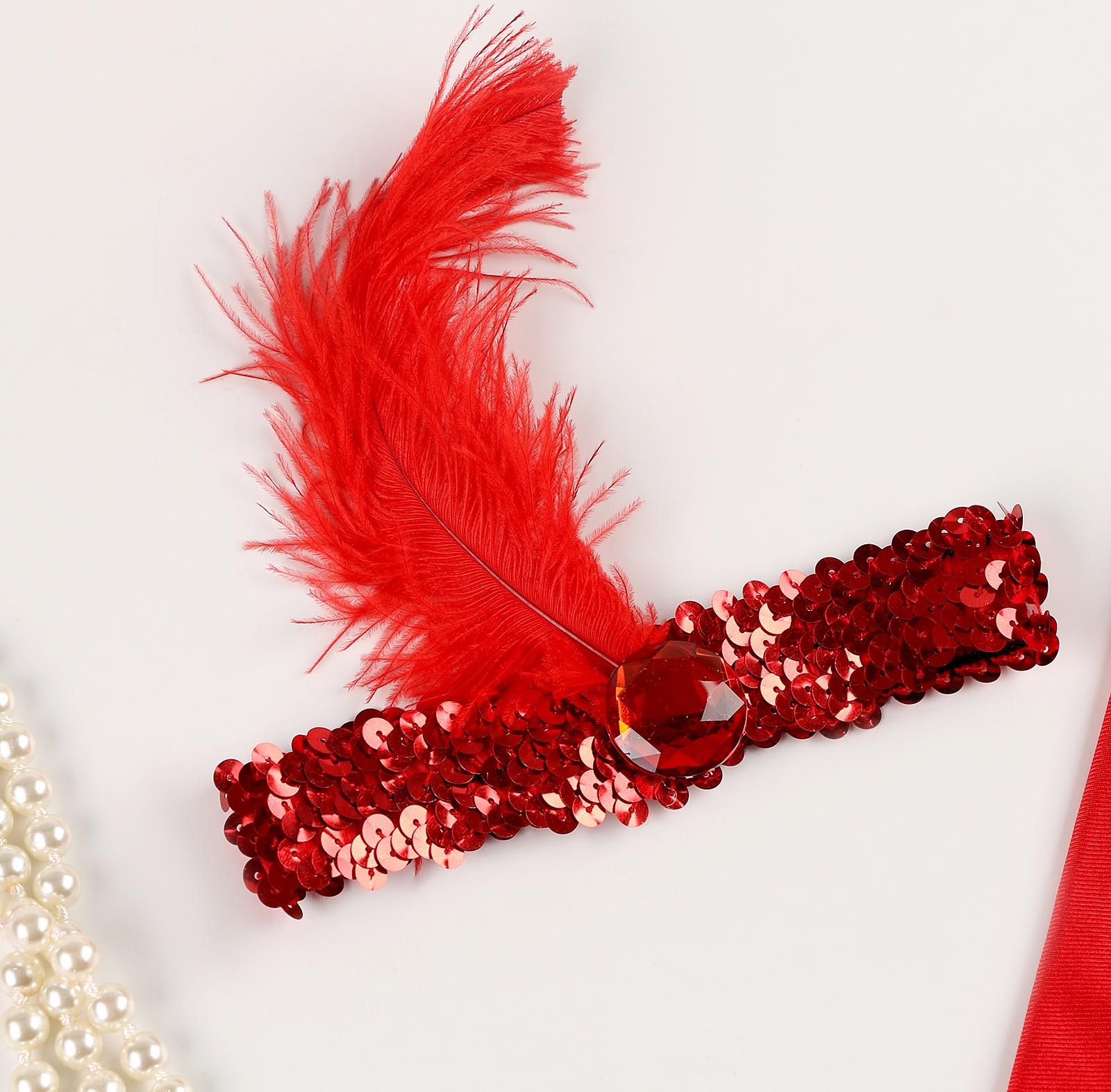 Карнавальный набор вечеринка «Гэтсби», перчатки, повязка, бусы, цвет красный