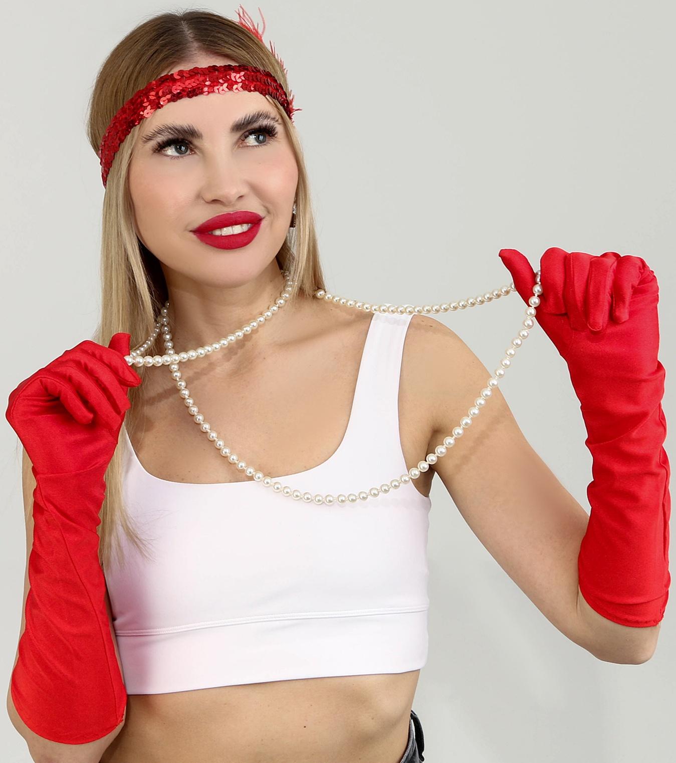 Карнавальный набор вечеринка «Гэтсби», перчатки, повязка, бусы, цвет красный