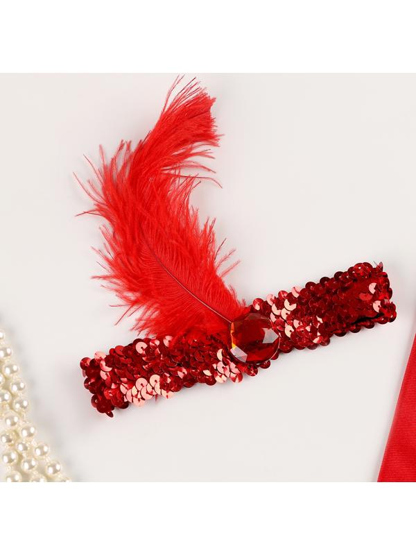 Карнавальный набор вечеринка «Гэтсби», перчатки, повязка, бусы, цвет красный