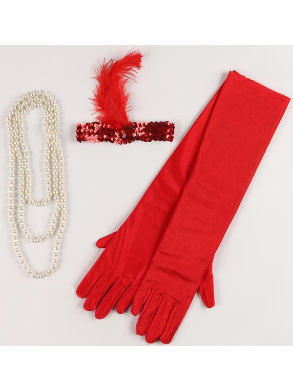 Карнавальный набор вечеринка «Гэтсби», перчатки, повязка, бусы, цвет красный