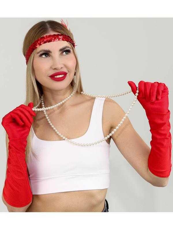 Карнавальный набор вечеринка «Гэтсби», перчатки, повязка, бусы, цвет красный