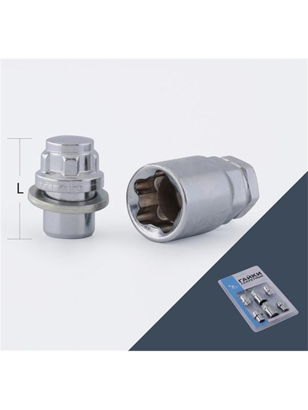 Гайка секретная M12x1.25, 32, прессшайба, закрытая, хром, 4 шт +2 ключа