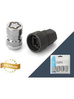 Гайка секретная M12x1,25, 36, конус PCD, закрытая, хром, 4 шт +2 ключа