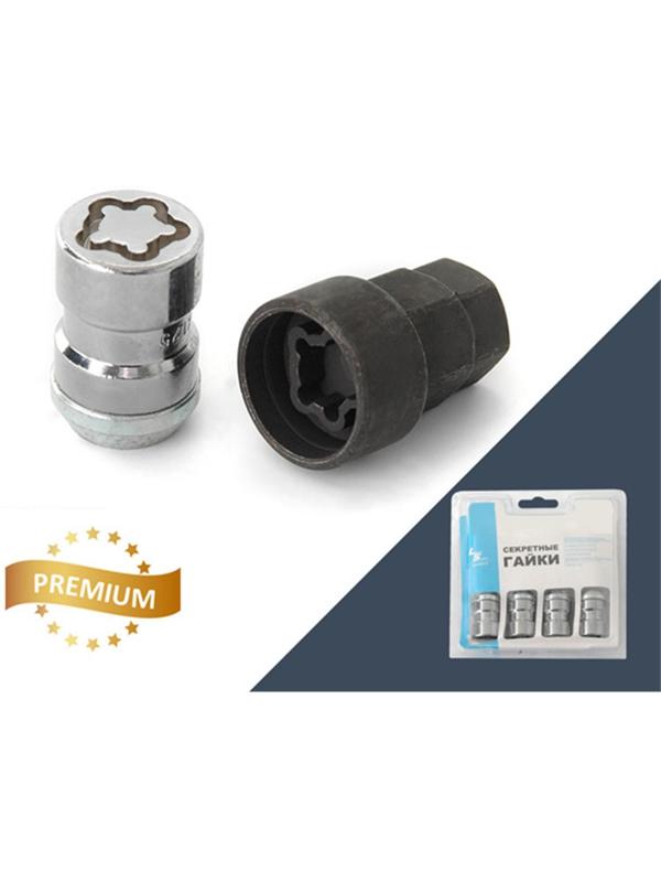 Гайка секретная M12x1,5, 31, конус PCD, закрытая, хром, 4 шт +2 ключа