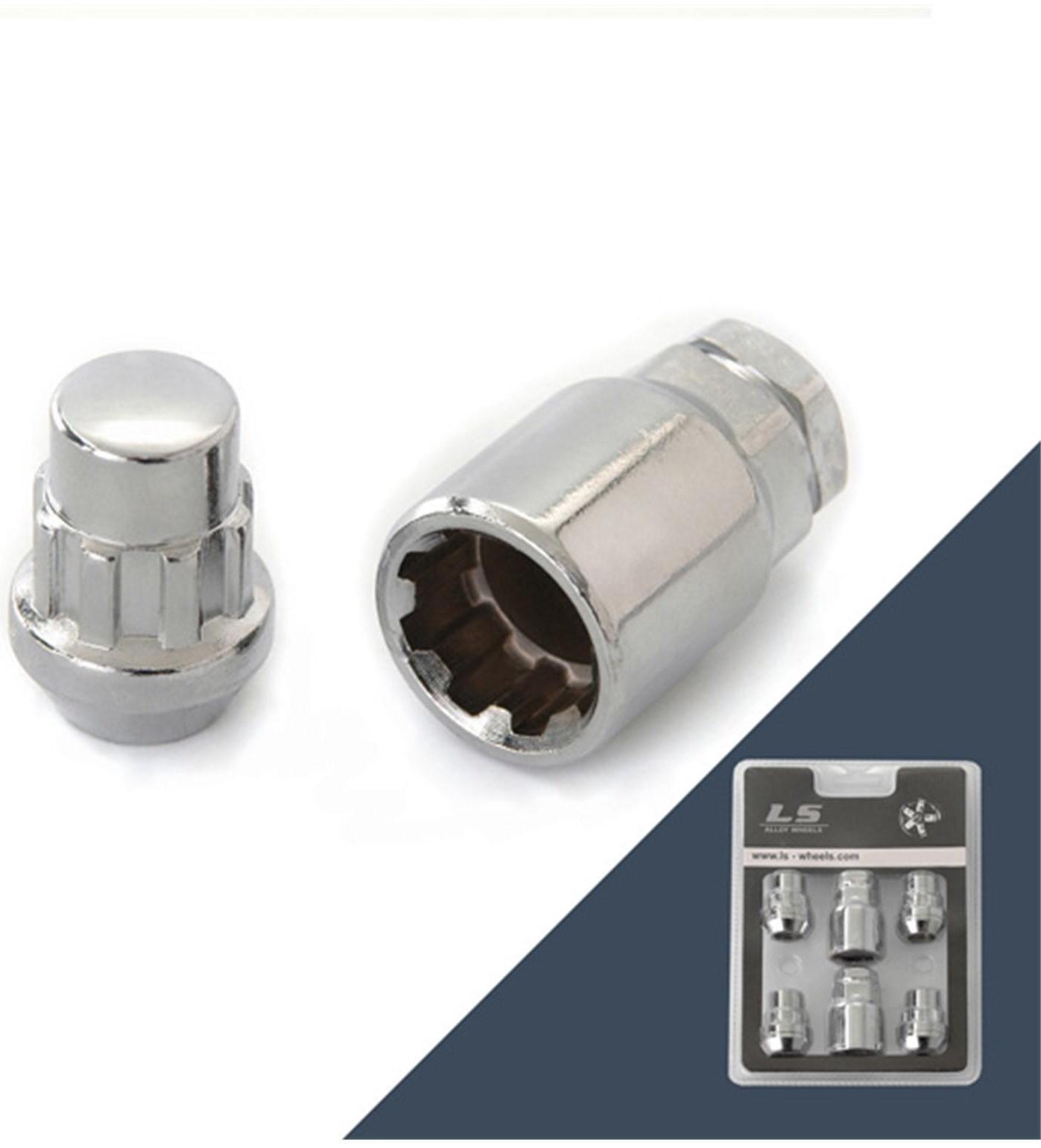 Гайка секретная M12x1,5, 32, конус, закрытая, хром, 4 шт +2 ключа