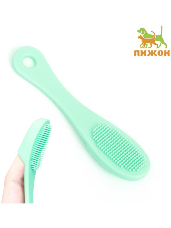 Зубная щетка для собак на палец, силиконовая, 14 см, мятная