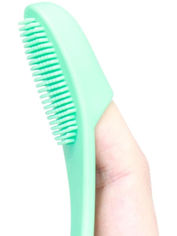 Зубная щетка для собак на палец, силиконовая, 14 см, мятная