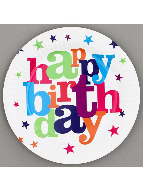Тарелки бумажные «С днём рождения» со звёздами, 6 шт