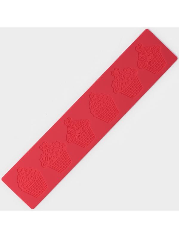 Силиконовый коврик для айсинга Доляна «Пироженки», 37,5×8×0,1 см, цвет розовый