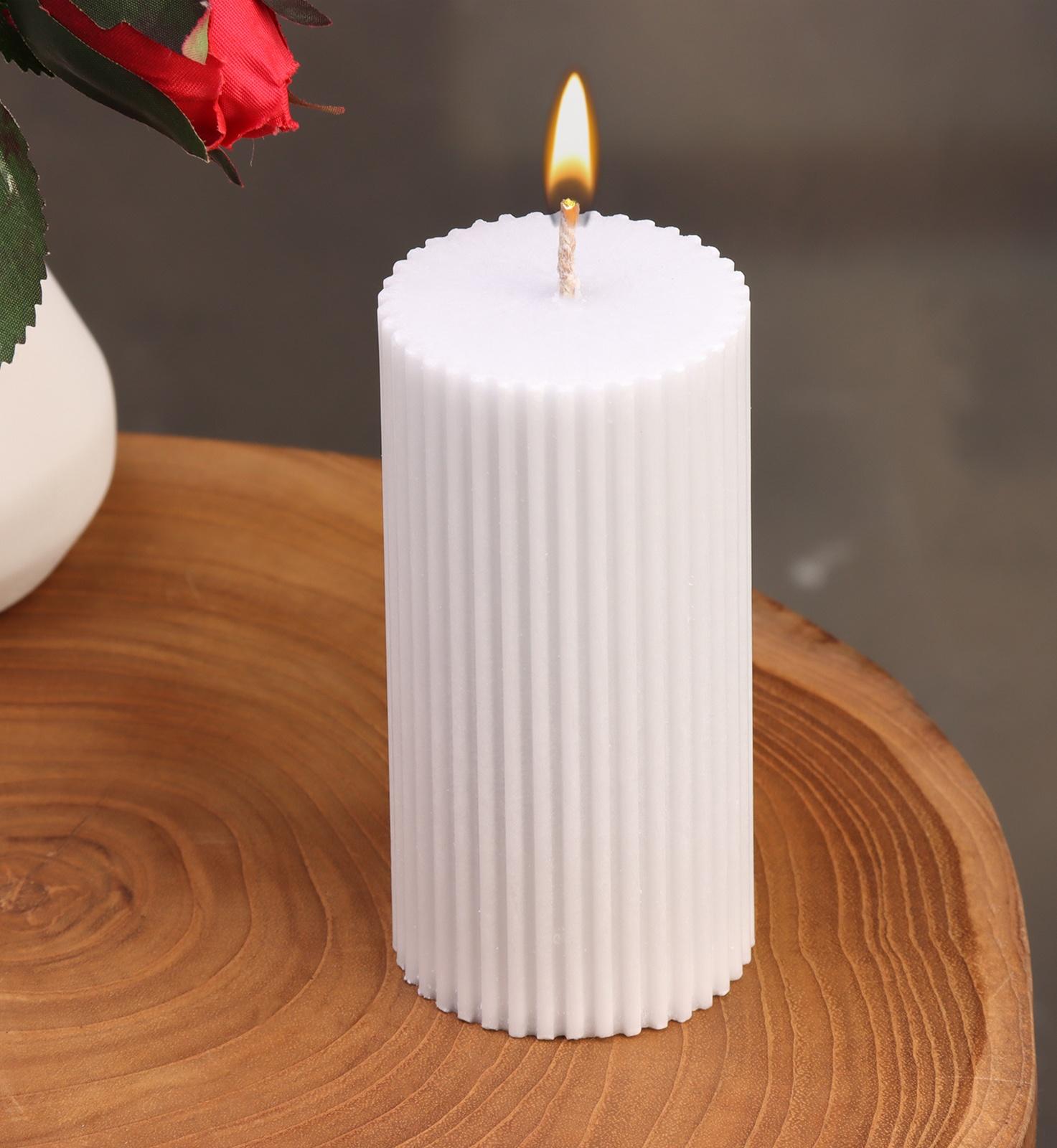 Свеча-цилиндр с гранями,5х10 см, пальмовый воск, серая, 6 ч