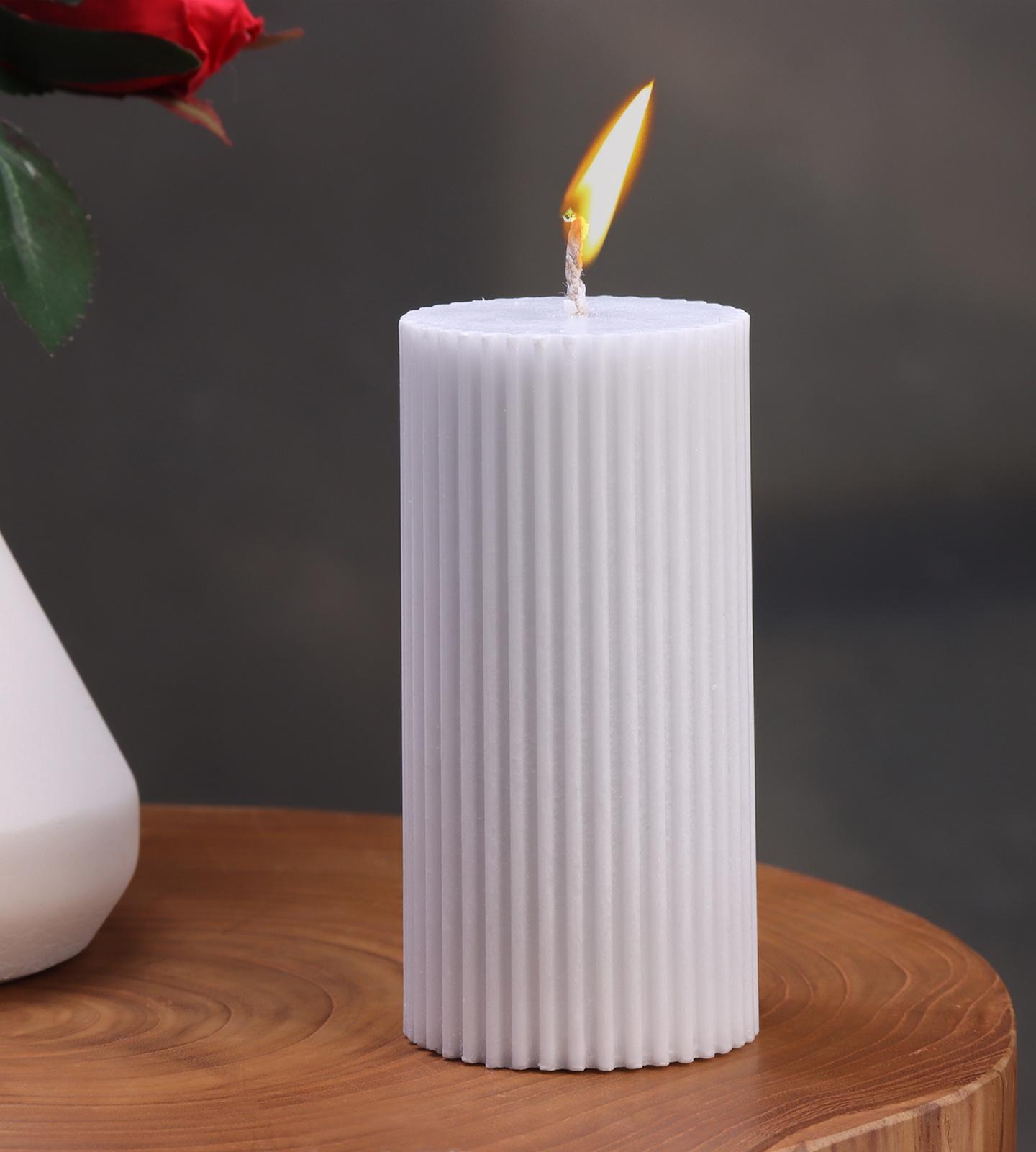 Свеча-цилиндр с гранями,5х10 см, пальмовый воск, серая, 6 ч