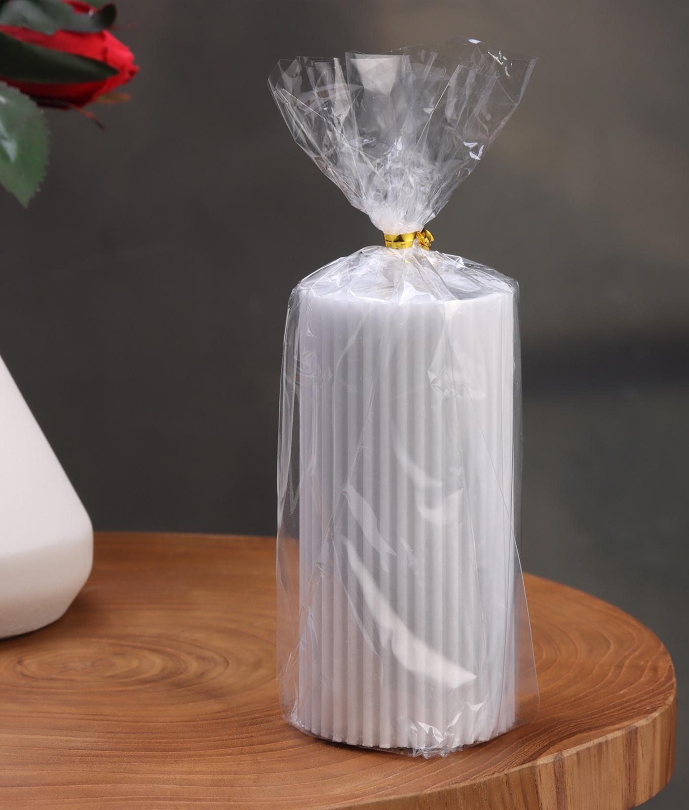 Свеча-цилиндр с гранями,5х10 см, пальмовый воск, серая, 6 ч