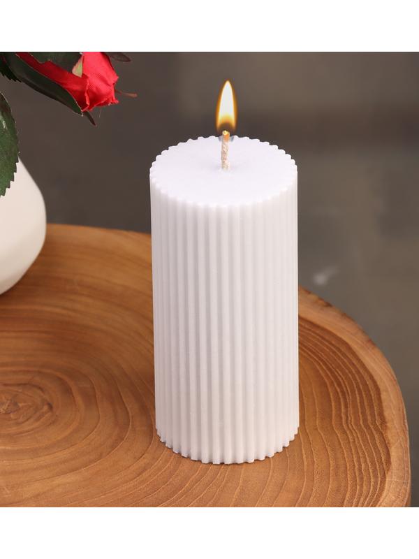 Свеча-цилиндр с гранями,5х10 см, пальмовый воск, серая, 6 ч