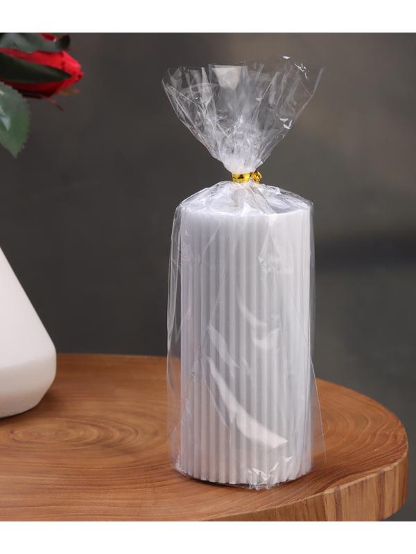 Свеча-цилиндр с гранями,5х10 см, пальмовый воск, серая, 6 ч