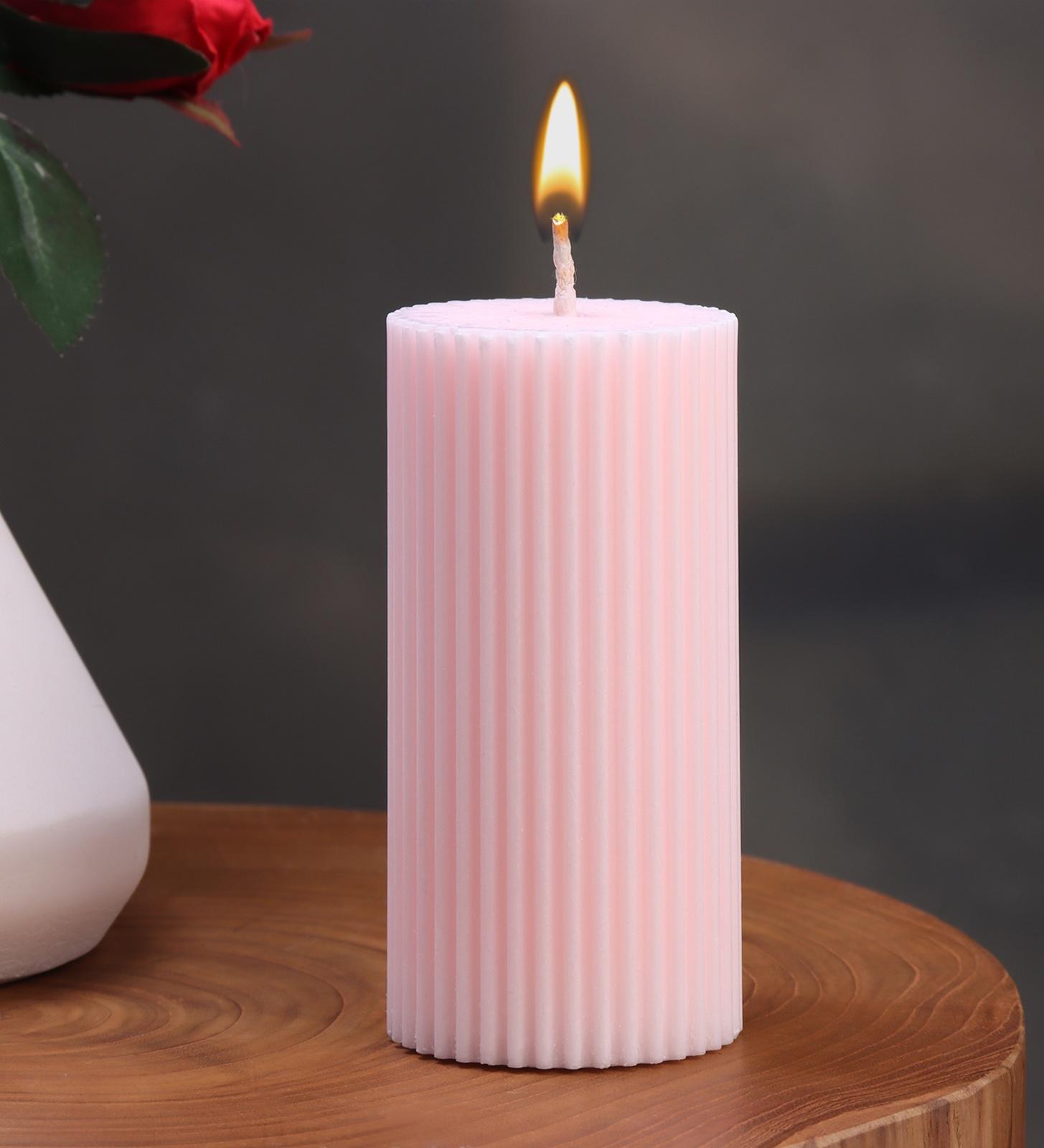 Свеча-цилиндр с гранями,5х10 см, пальмовый воск, светло-розовая, 6 ч