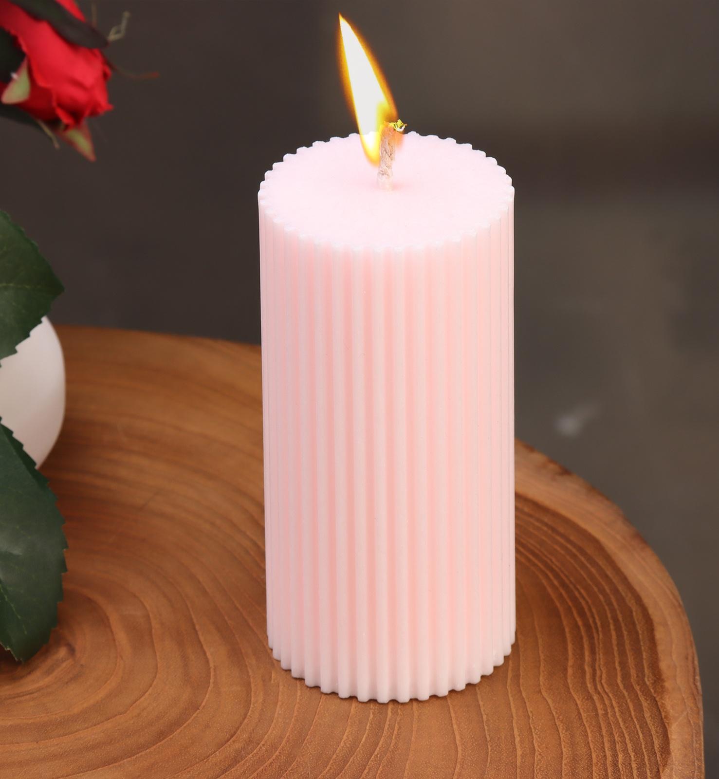 Свеча-цилиндр с гранями,5х10 см, пальмовый воск, светло-розовая, 6 ч