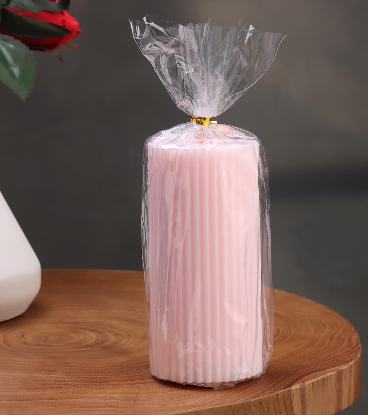 Свеча-цилиндр с гранями,5х10 см, пальмовый воск, светло-розовая, 6 ч