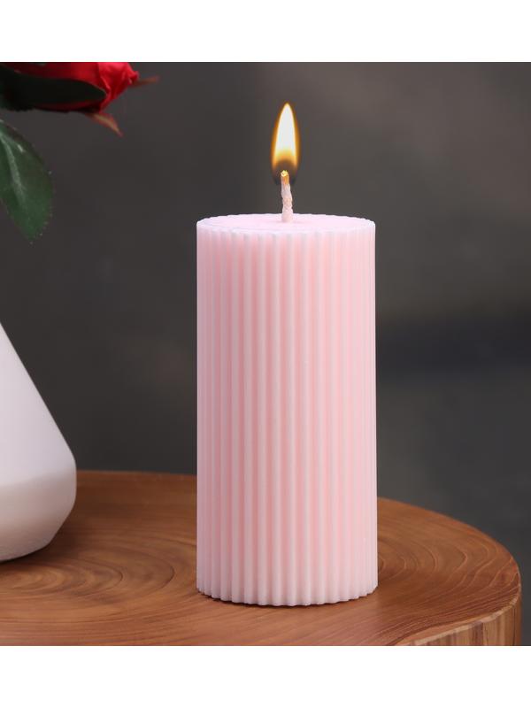 Свеча-цилиндр с гранями,5х10 см, пальмовый воск, светло-розовая, 6 ч