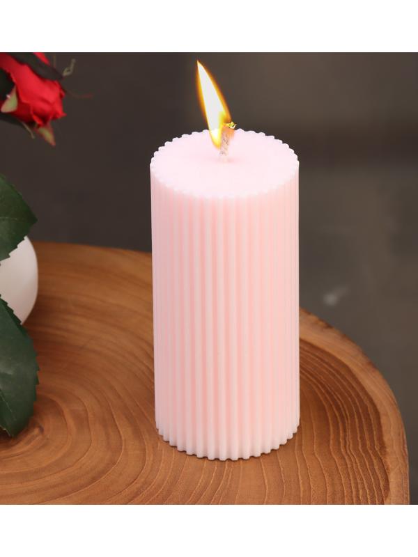 Свеча-цилиндр с гранями,5х10 см, пальмовый воск, светло-розовая, 6 ч