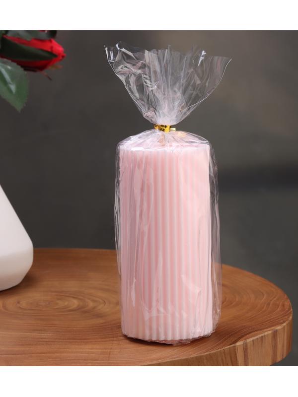 Свеча-цилиндр с гранями,5х10 см, пальмовый воск, светло-розовая, 6 ч