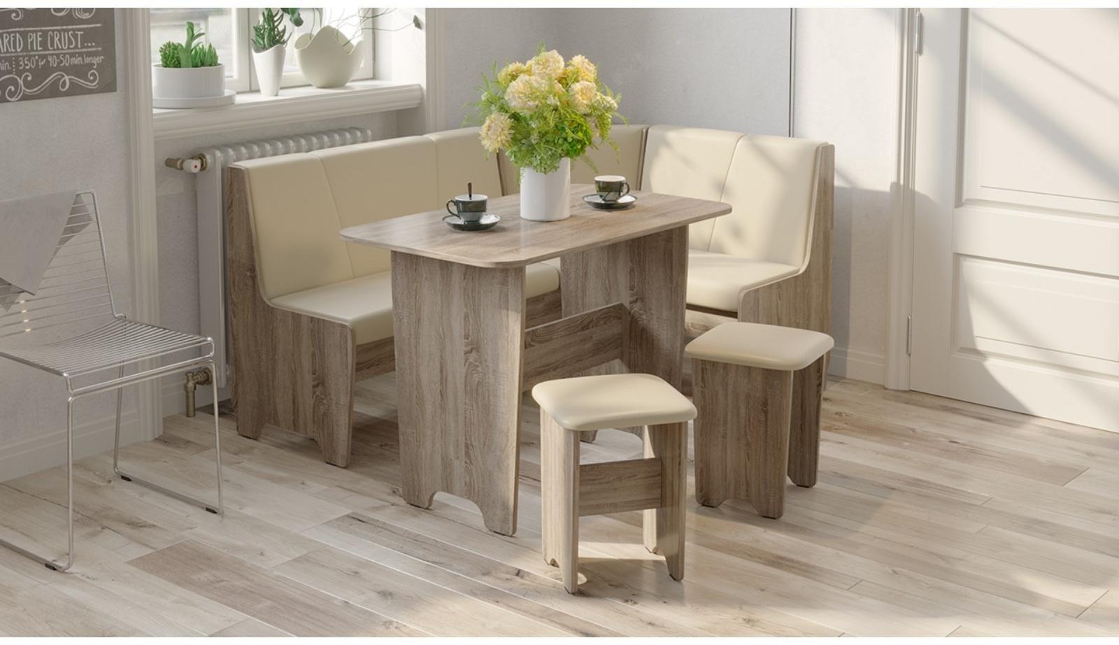 Кухонный уголок со столом Техас Исп-1, Дуб Сонома трюфель/Экокожа бежевая