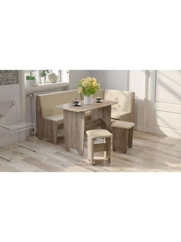 Кухонный уголок со столом Техас Исп-1, Дуб Сонома трюфель/Экокожа бежевая