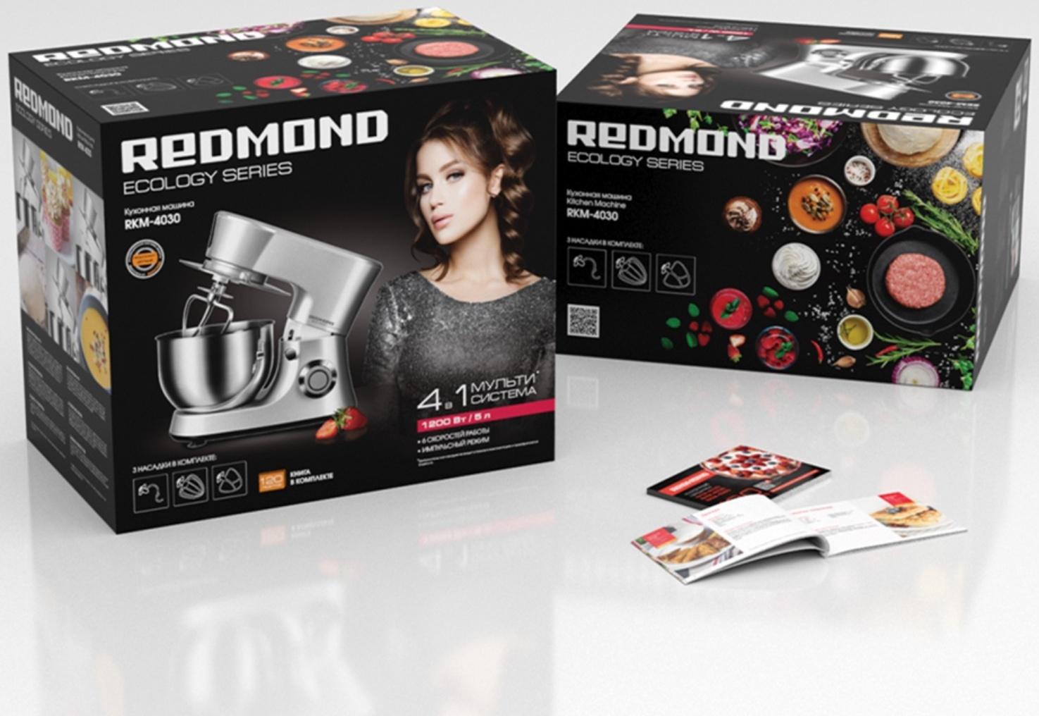 Кухонная машина REDMOND RKM-4030, 1200 Вт, 5 л, 6 скоростей, 3 насадки, серебристая