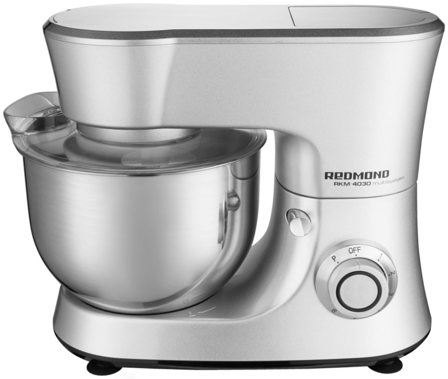 Кухонная машина REDMOND RKM-4030, 1200 Вт, 5 л, 6 скоростей, 3 насадки, серебристая