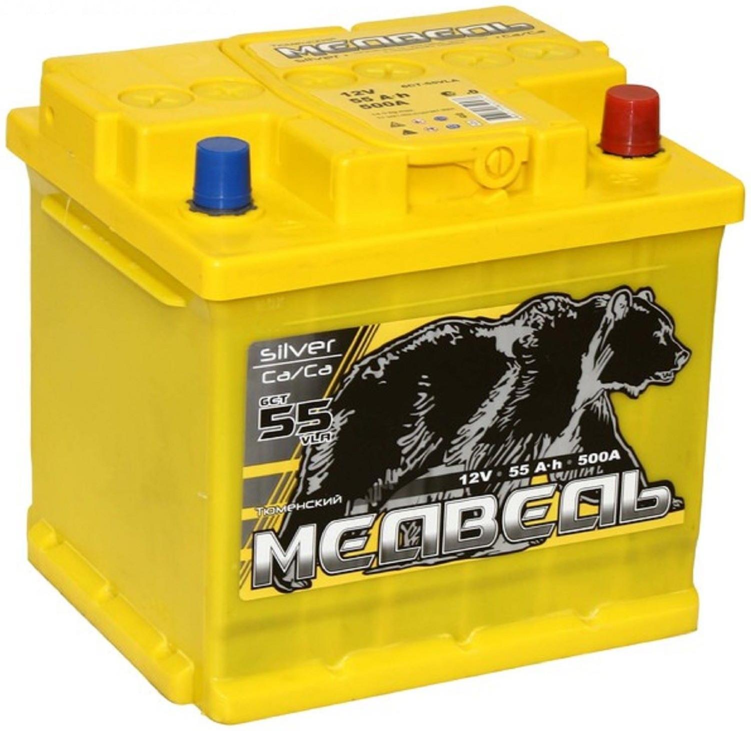 Аккумуляторная батарея Медведь Silver Ca/Ca 55 Ач, обратная полярность, куб