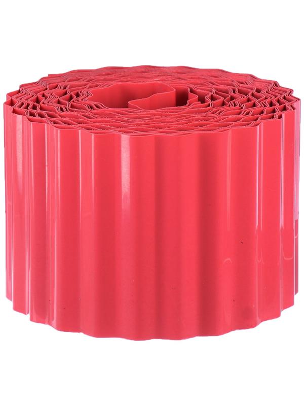 Лента бордюрная, 0.1 × 9 м, толщина 0.6 мм, пластиковая, гофра, красная