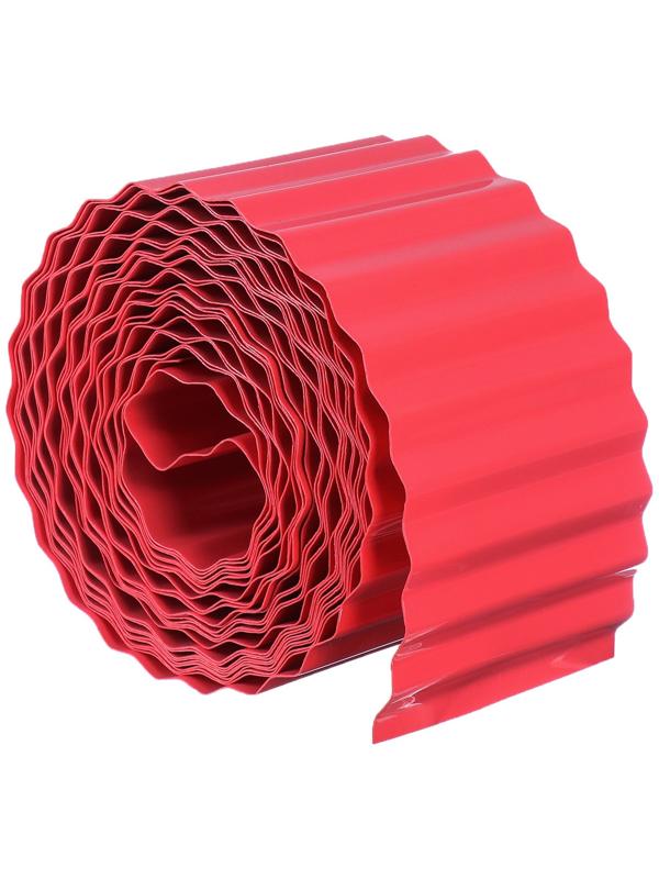 Лента бордюрная, 0.1 × 9 м, толщина 0.6 мм, пластиковая, гофра, красная