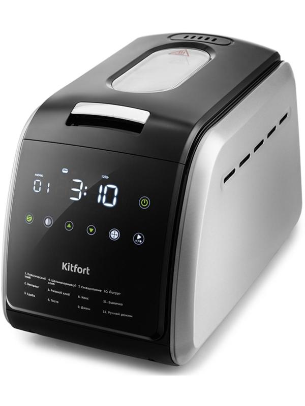 Хлебопечь Kitfort KT-305, 850 Вт, 12 программ, 1000/1250/1500 г, серебристо-чёрная