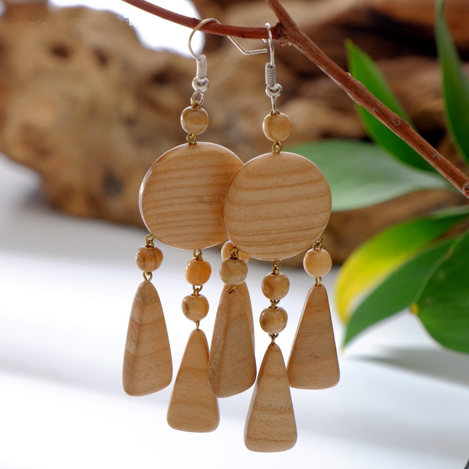Серьги ручная работа, деревянные 