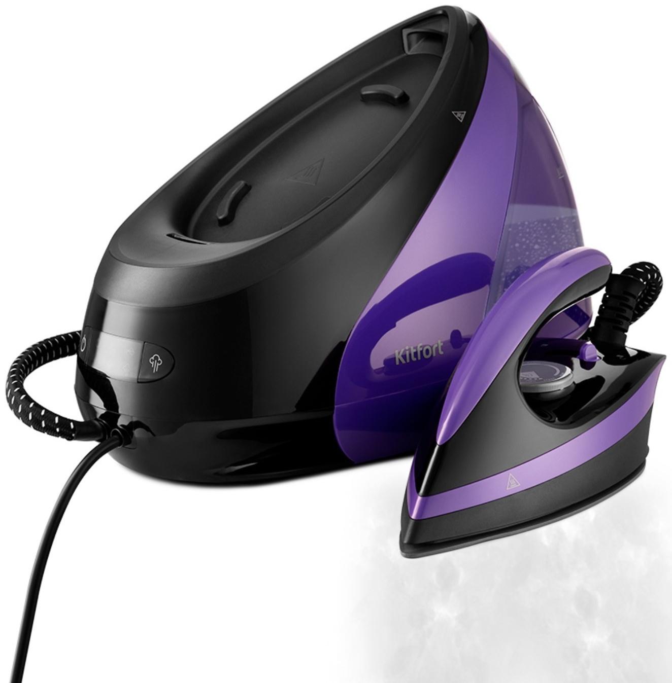 Парогенератор КТ-980, 3000 Вт, керамическая подошва, 120 г/мин, 1300 мл, чёрно-фиолетовый