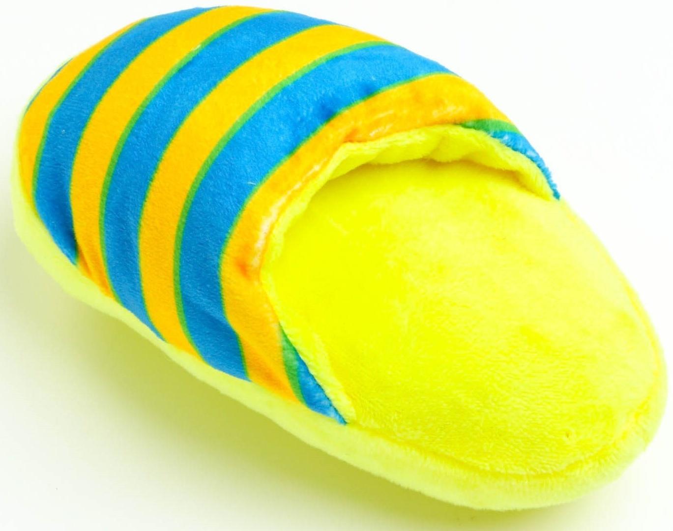Игрушка для собак «Тапок», 15 см, жёлтая в полоску