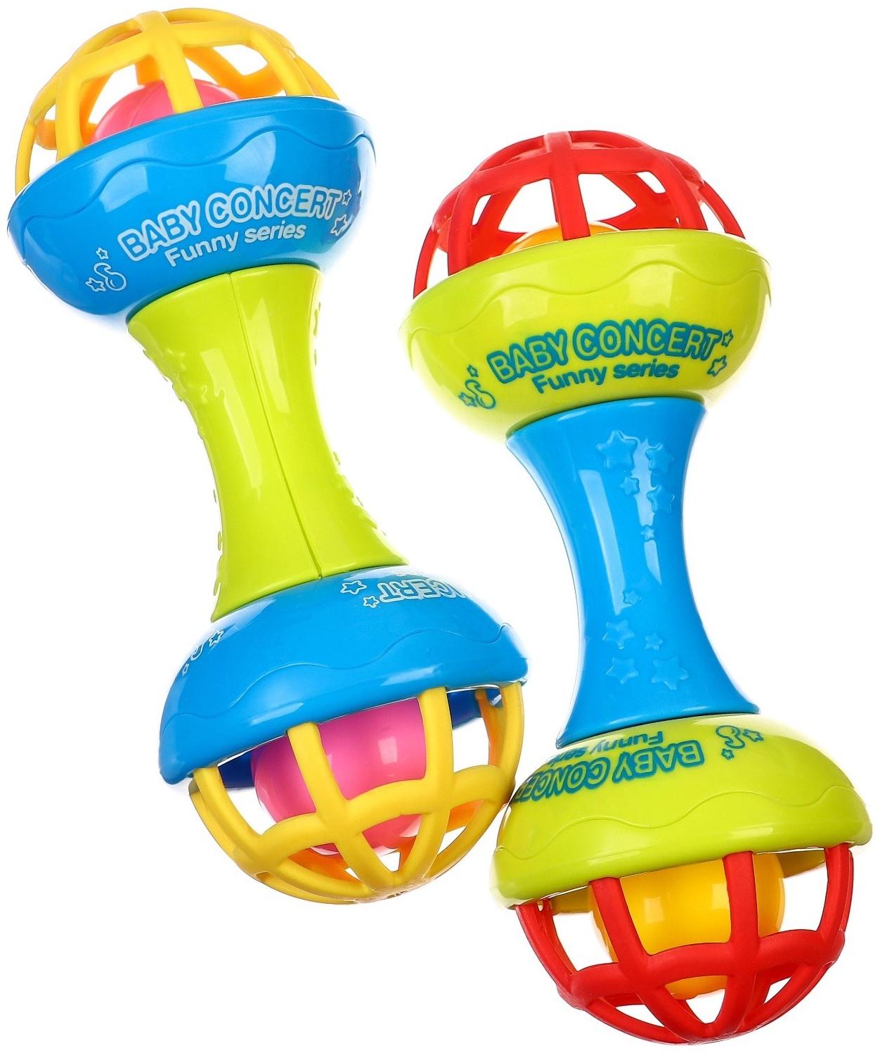 Погремушка «Гантелька яркая», с эластичными элементами