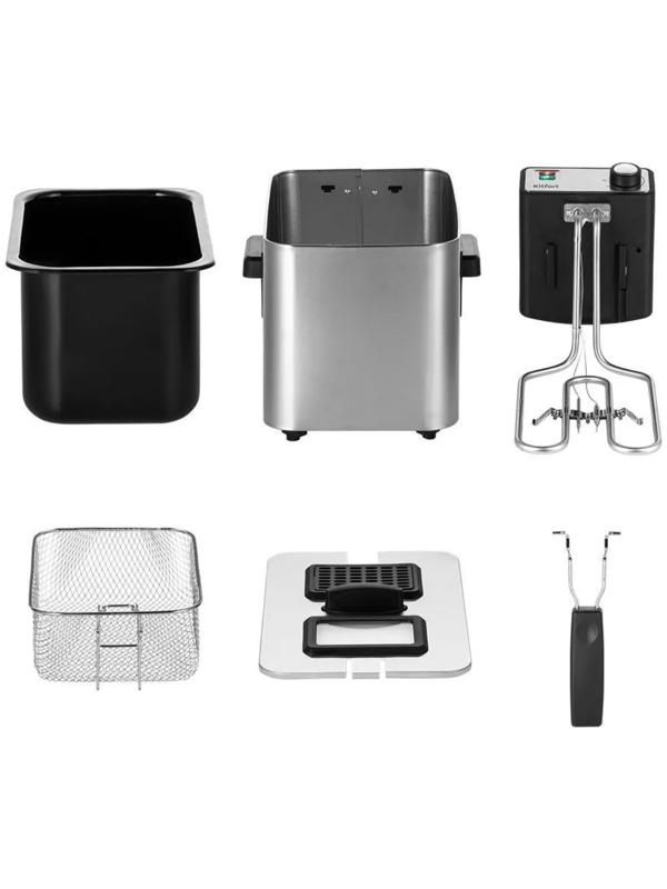 Фритюрница Kitfort KT-4053, 2000 Вт, 7.8 л, корзины 2.5 л, 130-190 °C, серо-чёрная