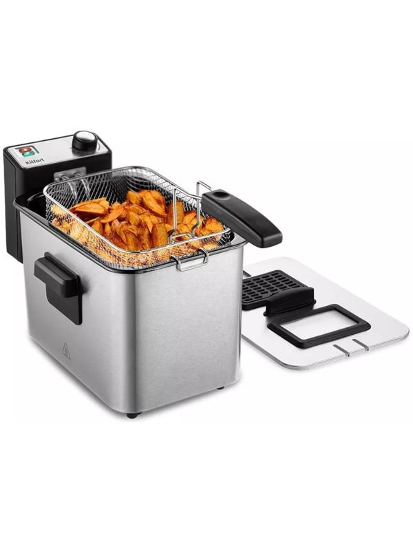 Фритюрница Kitfort KT-4053, 2000 Вт, 7.8 л, корзины 2.5 л, 130-190 °C, серо-чёрная