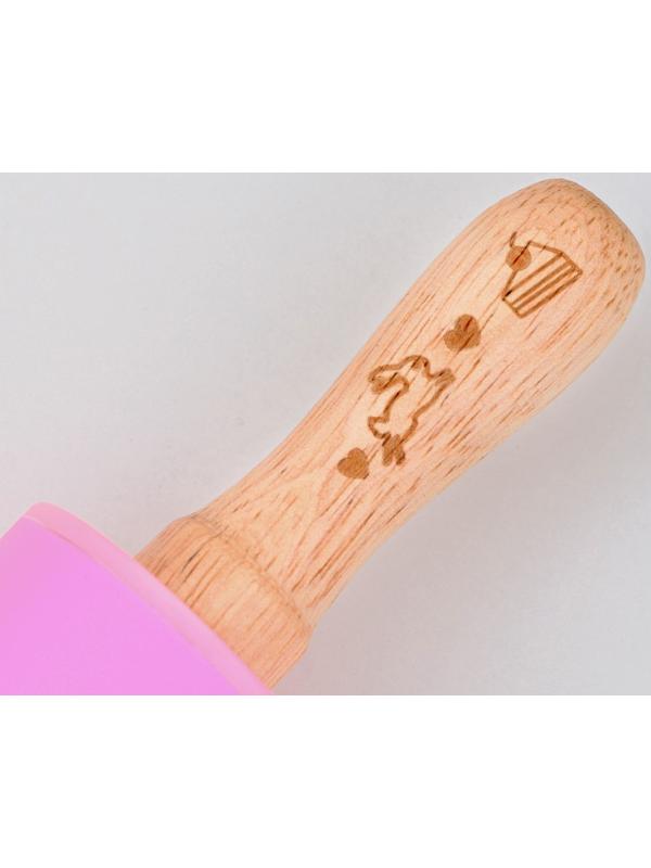 Скалка «Зайки», 31 х 4 см, силикон, дерево, цвет розовый