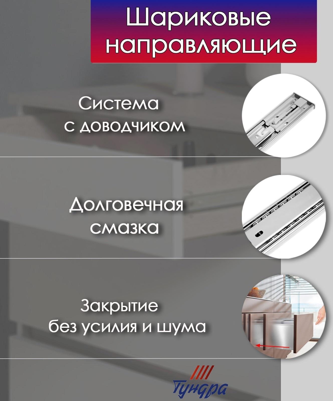 Шариковые направляющие ТУНДРА, с доводчиком 4510, L=250 мм. H=45 мм. 2 шт