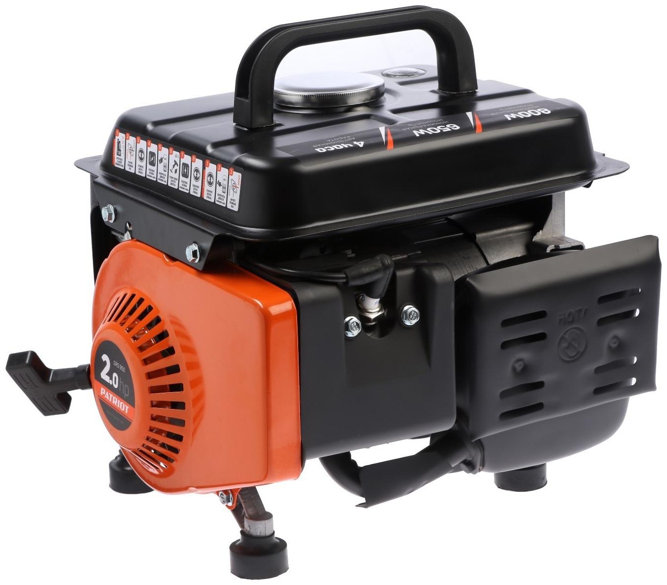 Генератор бензиновый PATRIOT GRS 950, 800 Вт, 2 л.с., 220 В, 4.2 л, ручной старт