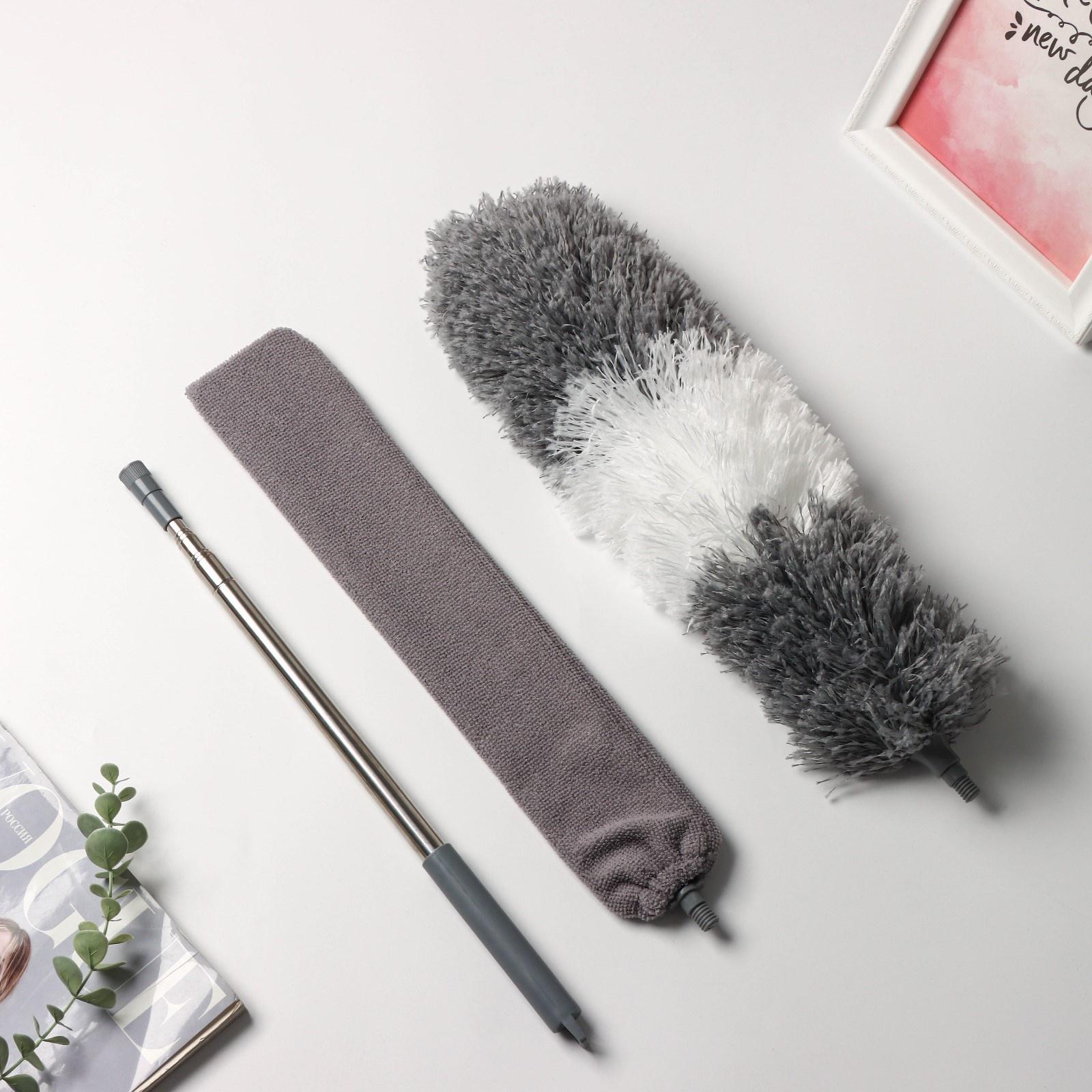 Щётка для удаления пыли Raccoon, плоская насадка 40×7,5 см, пушистая насадка 41×13 см, телескопическая ручка 210 см