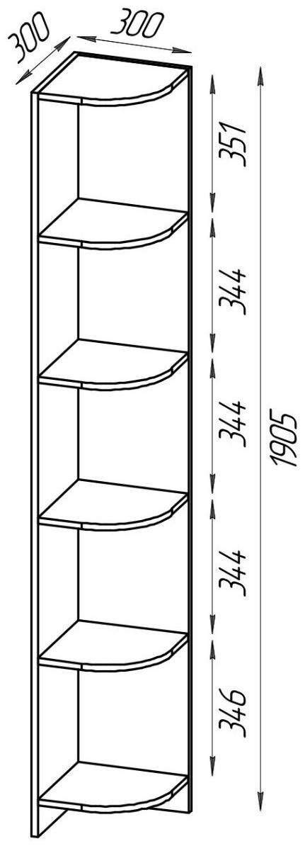 Шкаф стеллаж угловой МИККИ, 300х300х1905, Дуб Ривьера